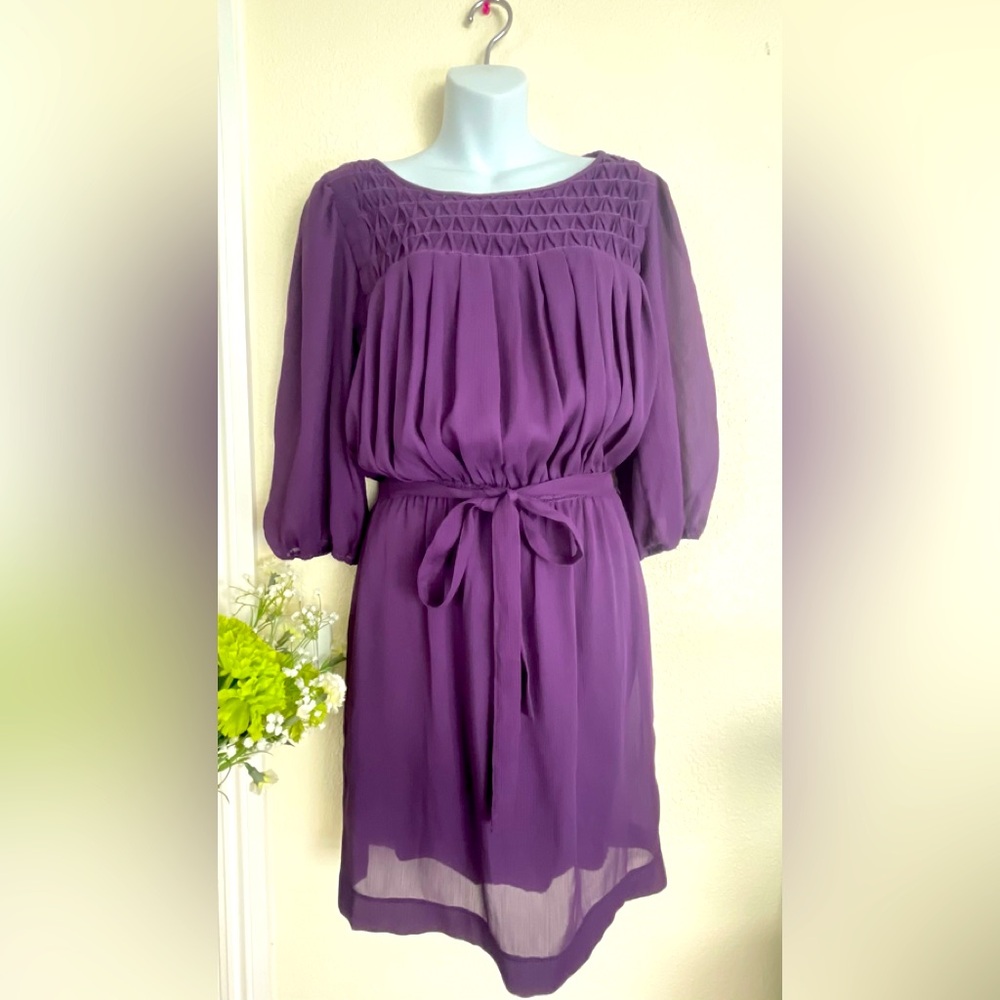 Max Studio Purple 3/4 balloon sleeves Sleeve Dress NWT